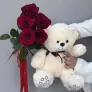 Подарочный набор: 5 красных роз и плюшевый мишка