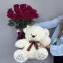 Подарочный набор: 15 красных роз и плюшевый мишка