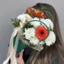 Осенняя композиция в сумочке на 1 сентября с хризантемой